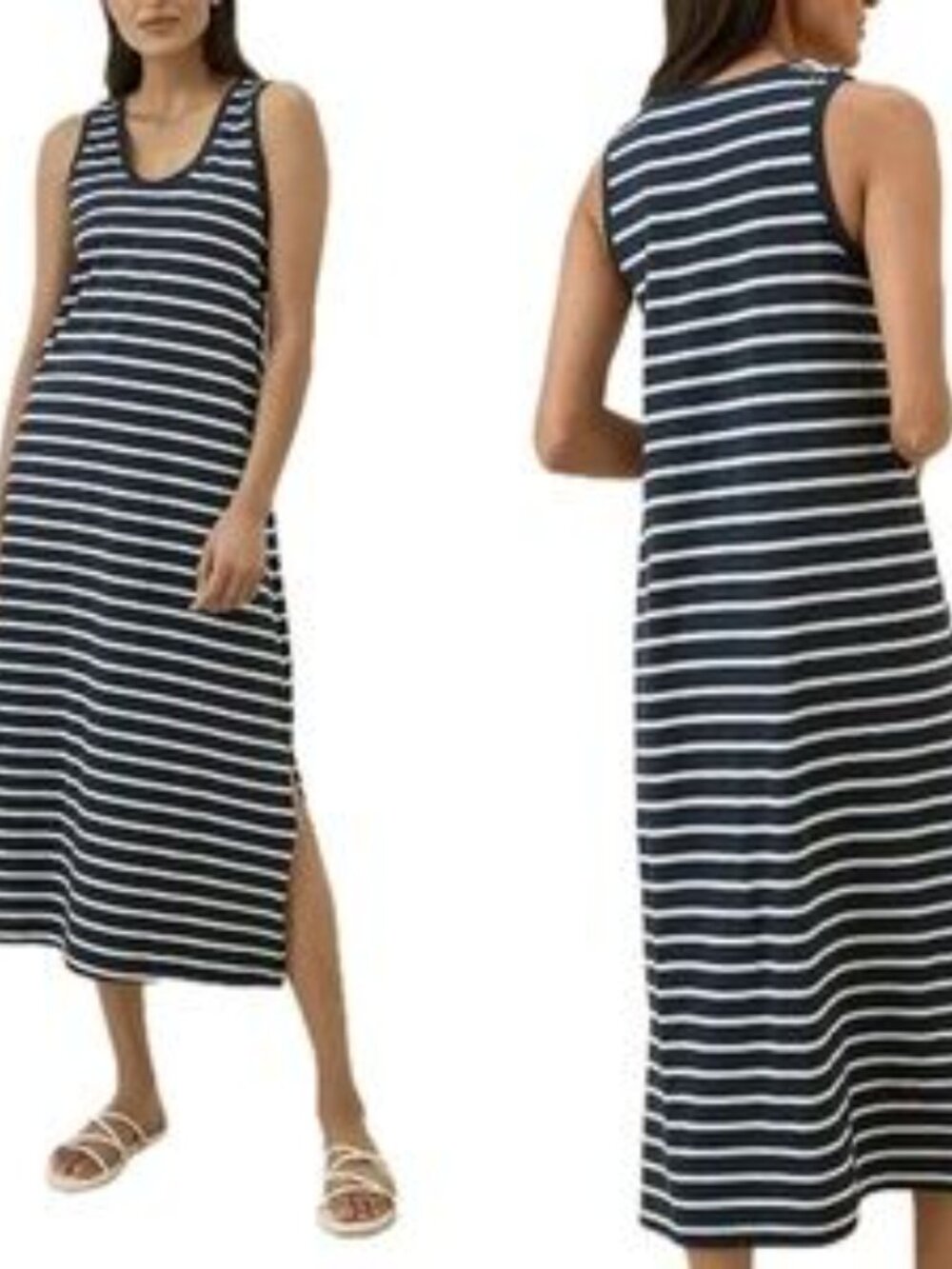 Pact Organic Cotton Navy Blue & White Striped V-Neck Tank Dress Size S - Picture 7 of 8
